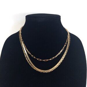 Leslie Curtis Three Strand Gold Tone Necklace Classic Modern Minimalist Preppy